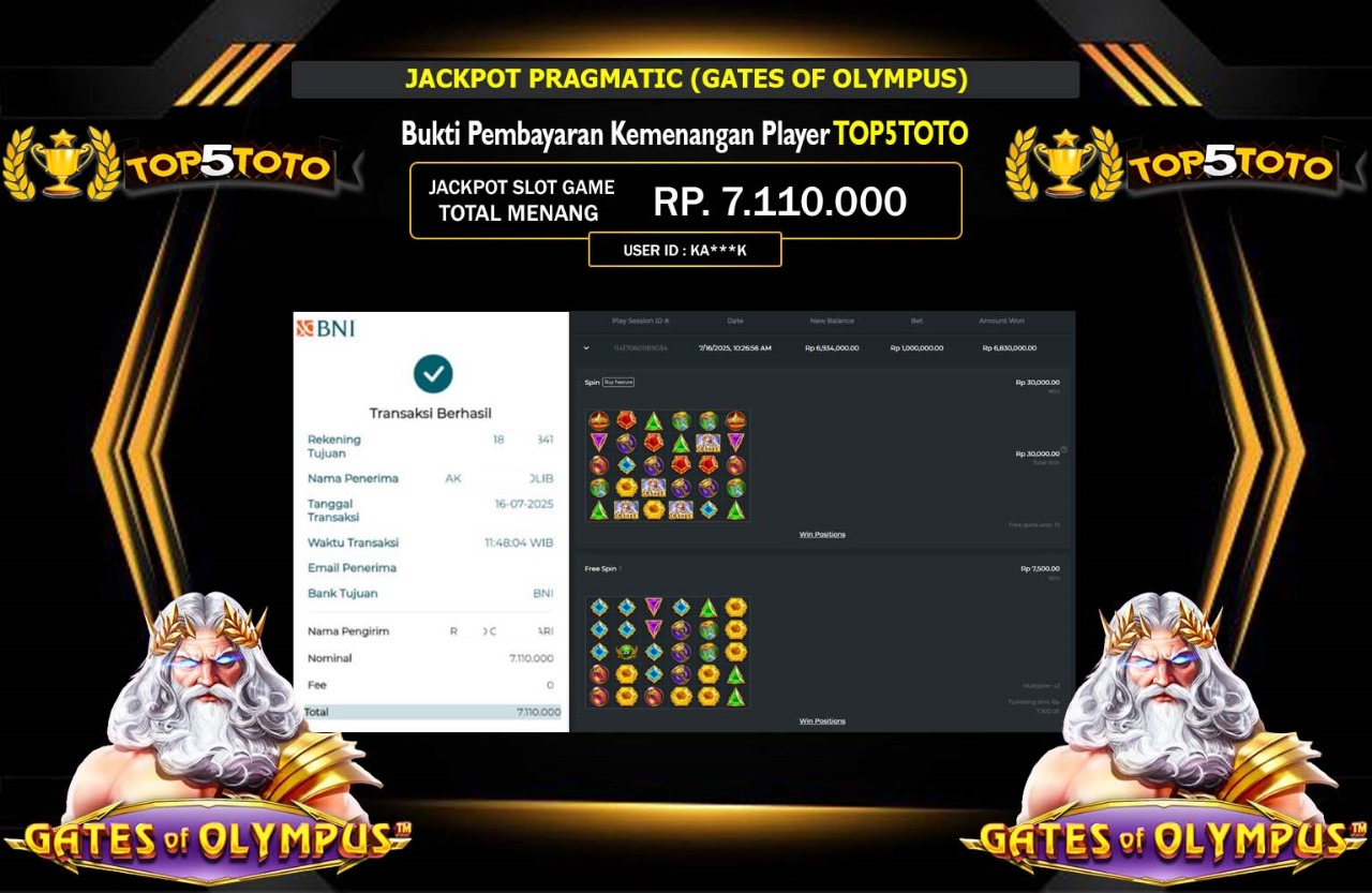 TOP5TOTO JACKPOT PRAGMATIC (GATES OF OLYMPUS) Rp.7.110.000,- LUNAS