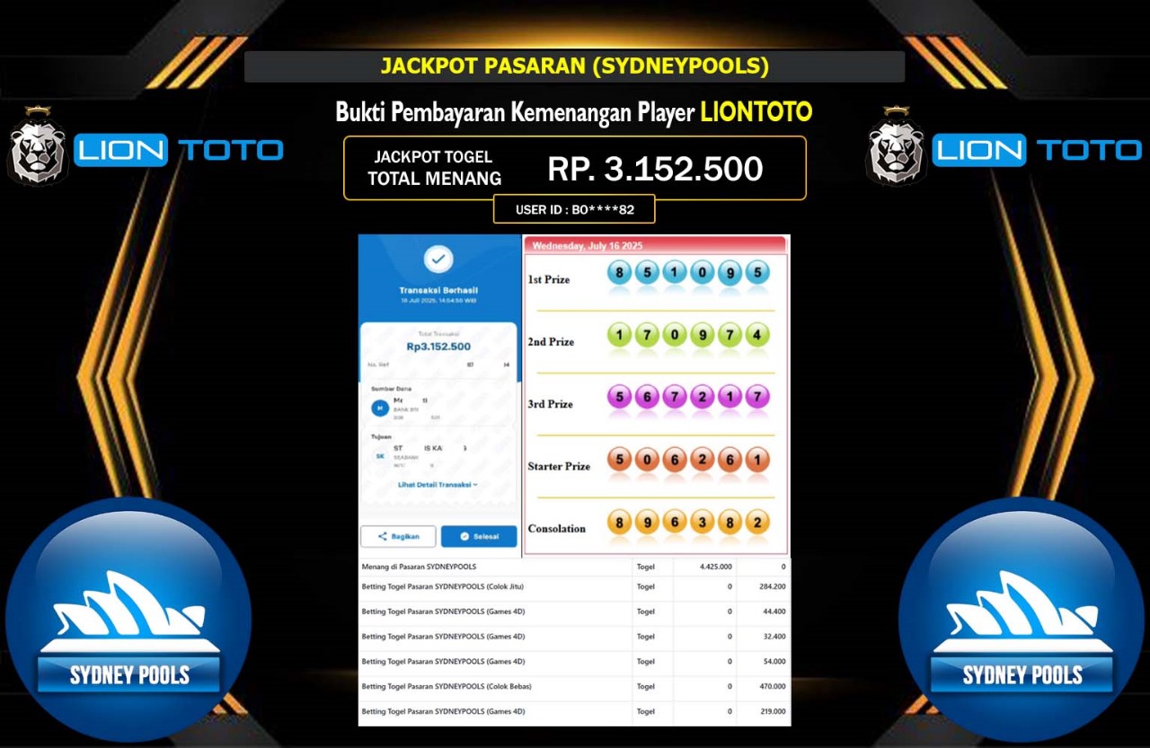 LIONTOTO JACKPOT PASARAN (SYDNEY POOLS) Rp.3.152.500,- LUNAS