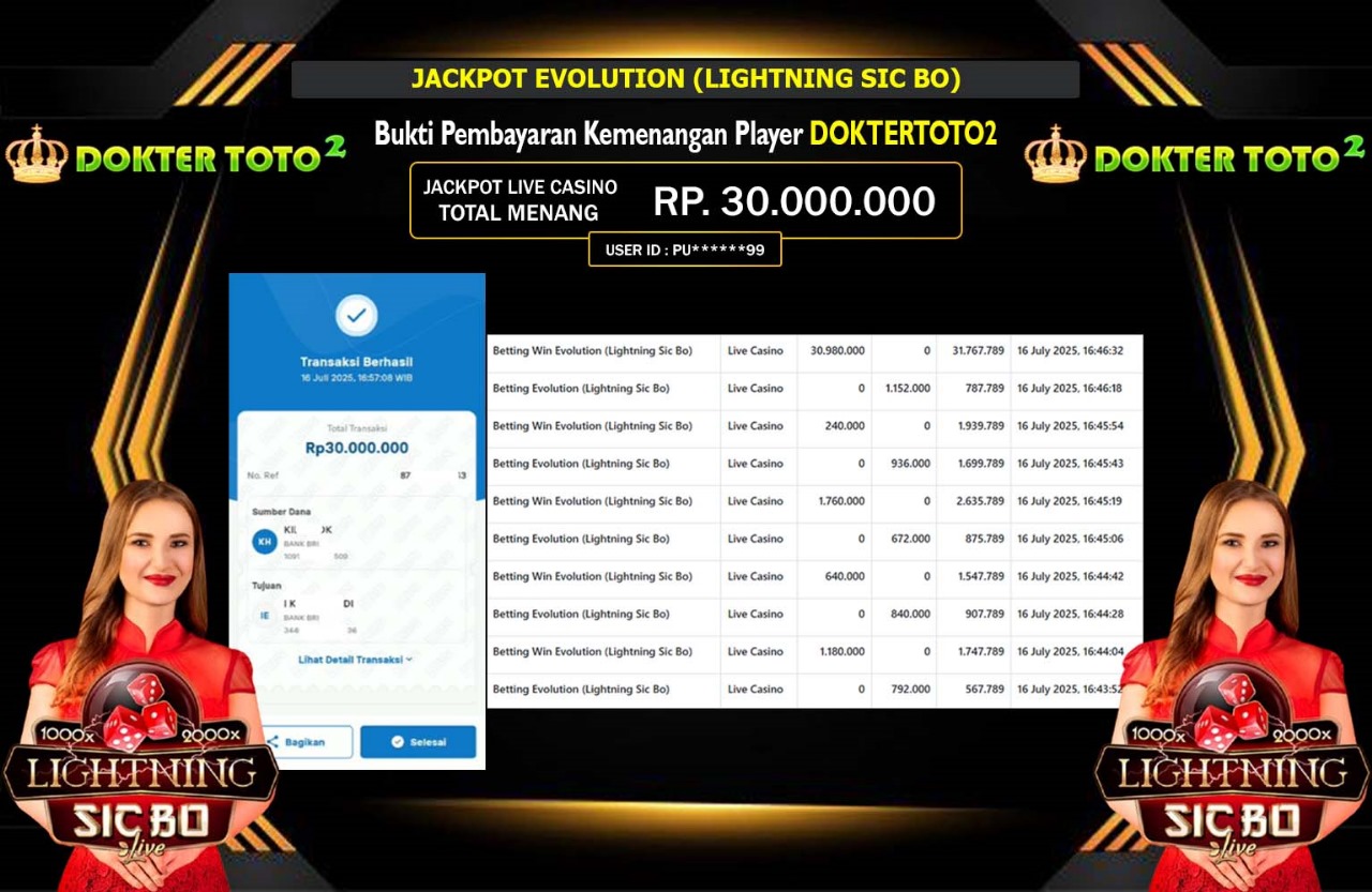 DOKTERTOTO2 JACKPOT EVOLUTION (LIGHTNING SIC BO) Rp.30.000.000,- LUNAS
