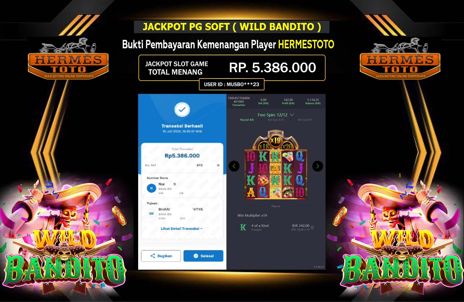 HERMESTOTO JACKPOT SLOT WILD BANDITO Rp.5.386.000,- LUNAS