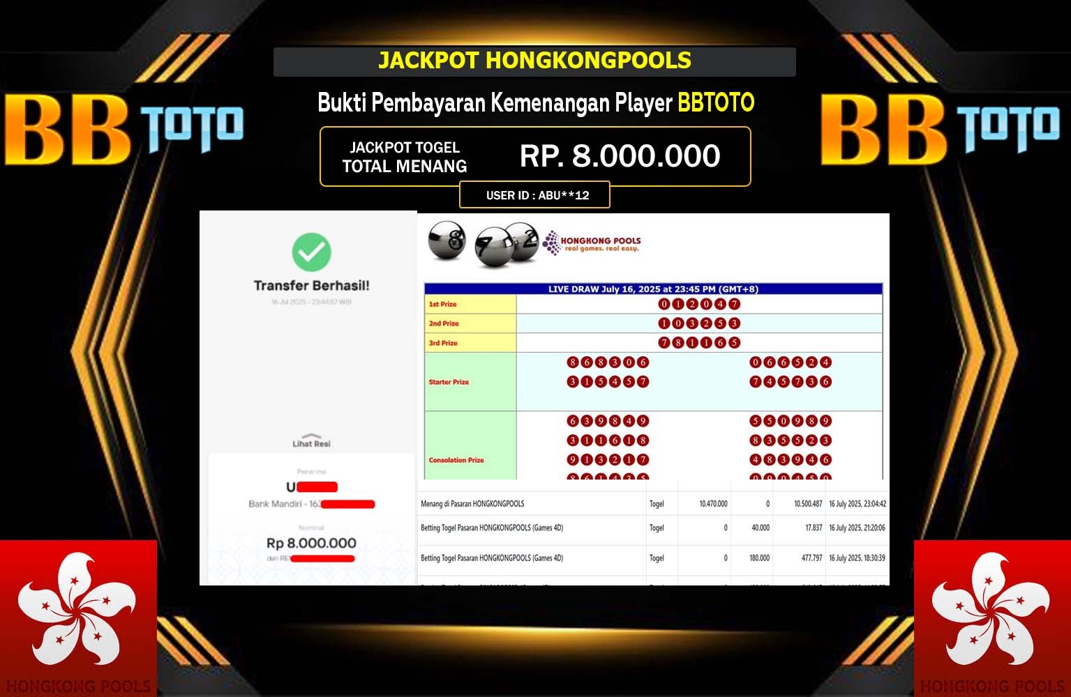 BBTOTO JACKPOT PASARAN HONGKONG POOLS Rp.8.000.000,- LUNAS