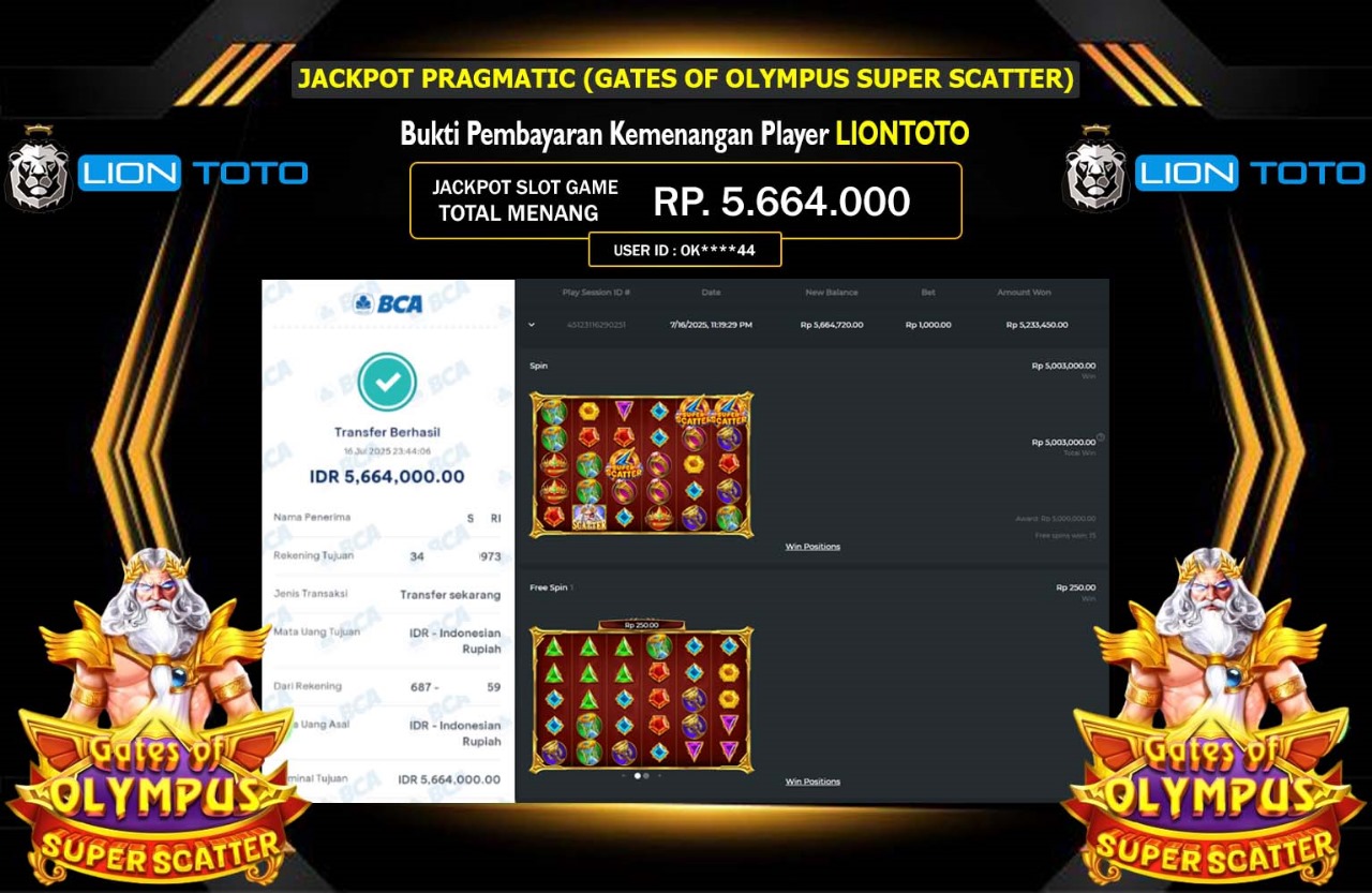 LIONTOTO JACKPOT PRAGMATIC GATES OF OLYMPUS SUPER SCATTER Rp.5.664.000,- LUNAS