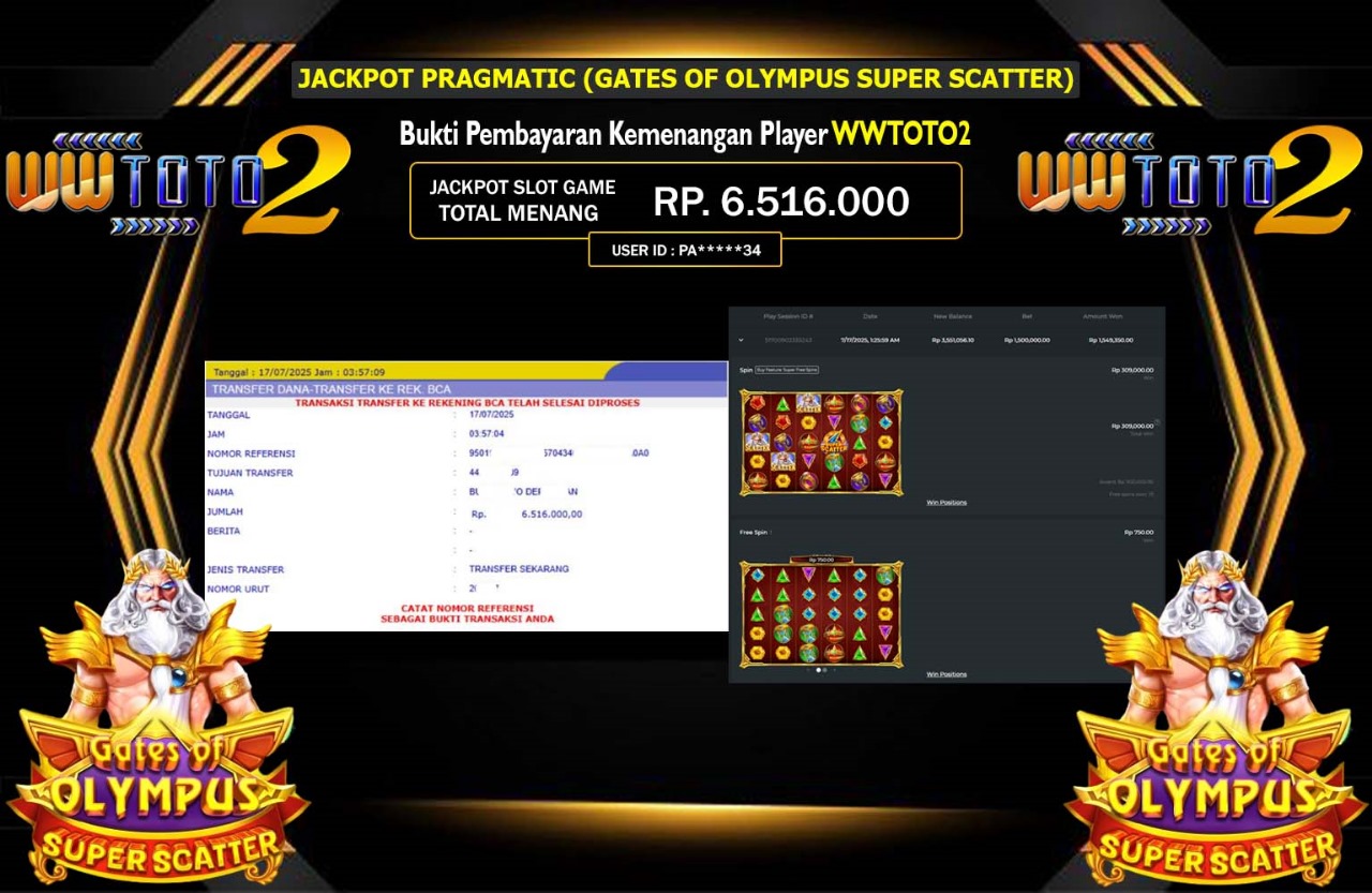 WWTOTO2 JACKPOT PRAGMATIC GATES OF OLYMPUS SUPER SCATTER Rp.6.516.000,- LUNAS