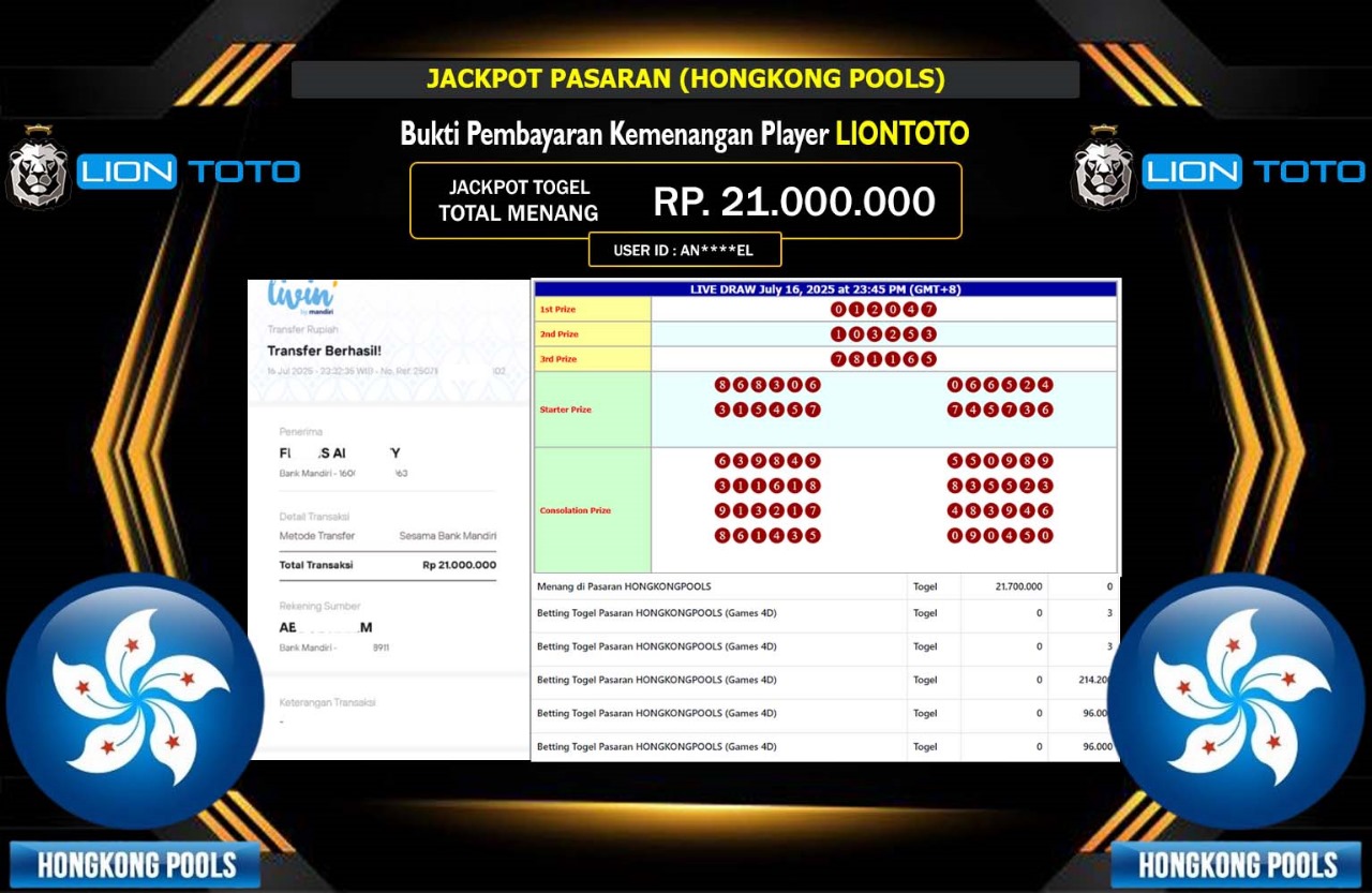 LIONTOTO JACKPOT PASARAN HONGKONG POOLS Rp.21.000.000,- LUNAS