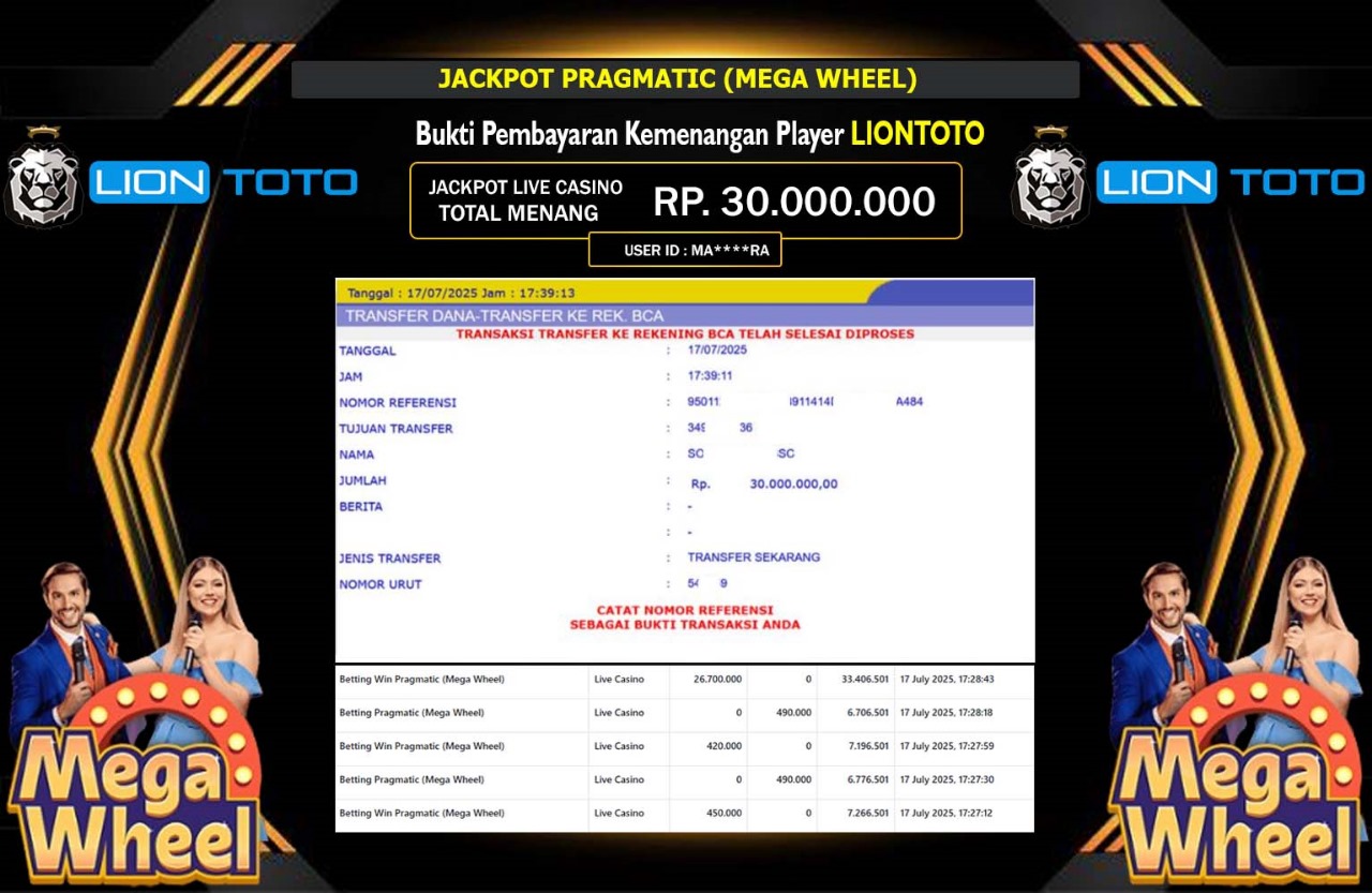 LIONTOTO JACKPOT PRAGMATIC MEGA WHEEL Rp.30.000.000,- LUNAS