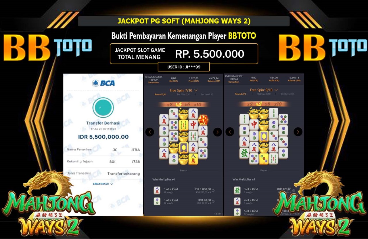 BBTOTO JACKPOT PG SOFT MAHJONG WAYS 2 Rp.5.500.000,- LUNAS