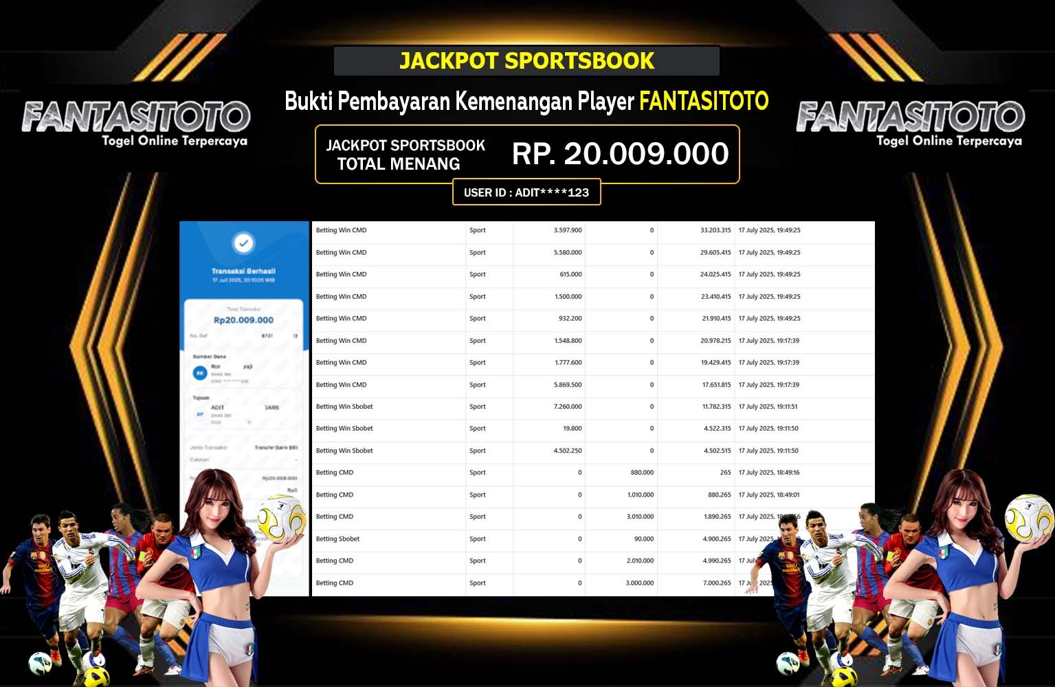 FANTASITOTO JACKPOT SPORTSBOOK Rp.20.009.000,- LUNAS