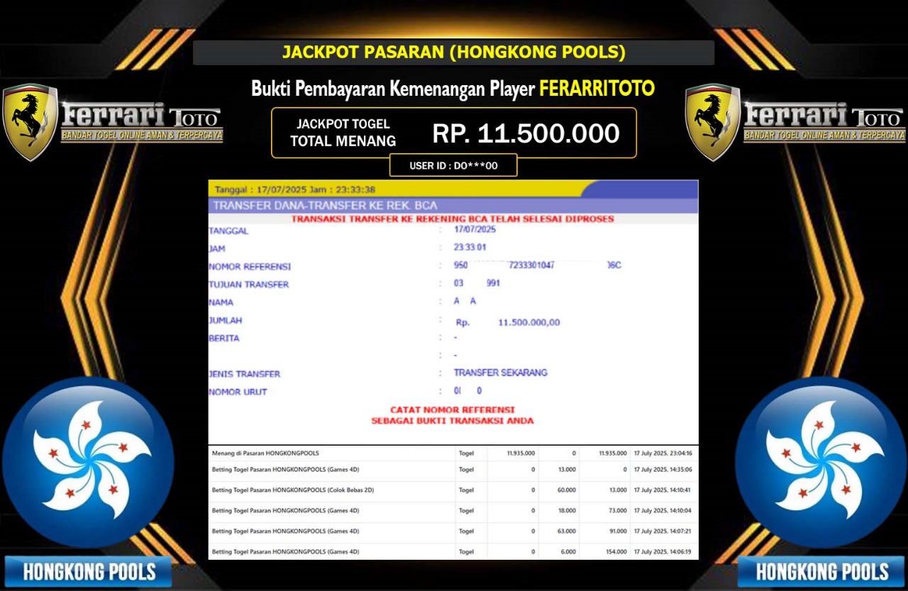 FERARRITOTO JACKPOT PASARAN HONGKONG POOLS Rp.11.500.000,- LUNAS