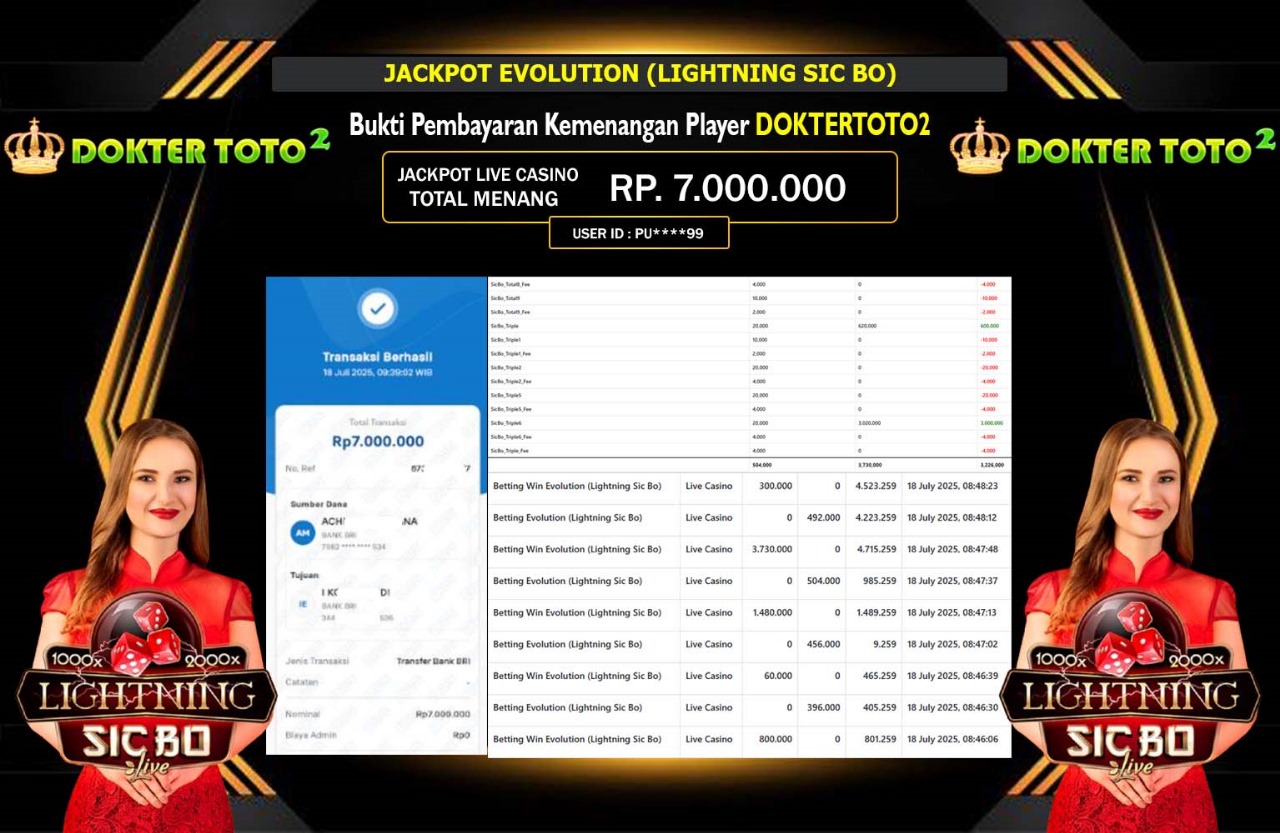 DOKTERTOTO2 JACKPOT EVOLUTION LIGHTNING SIC BO Rp.7.000.000,- LUNAS