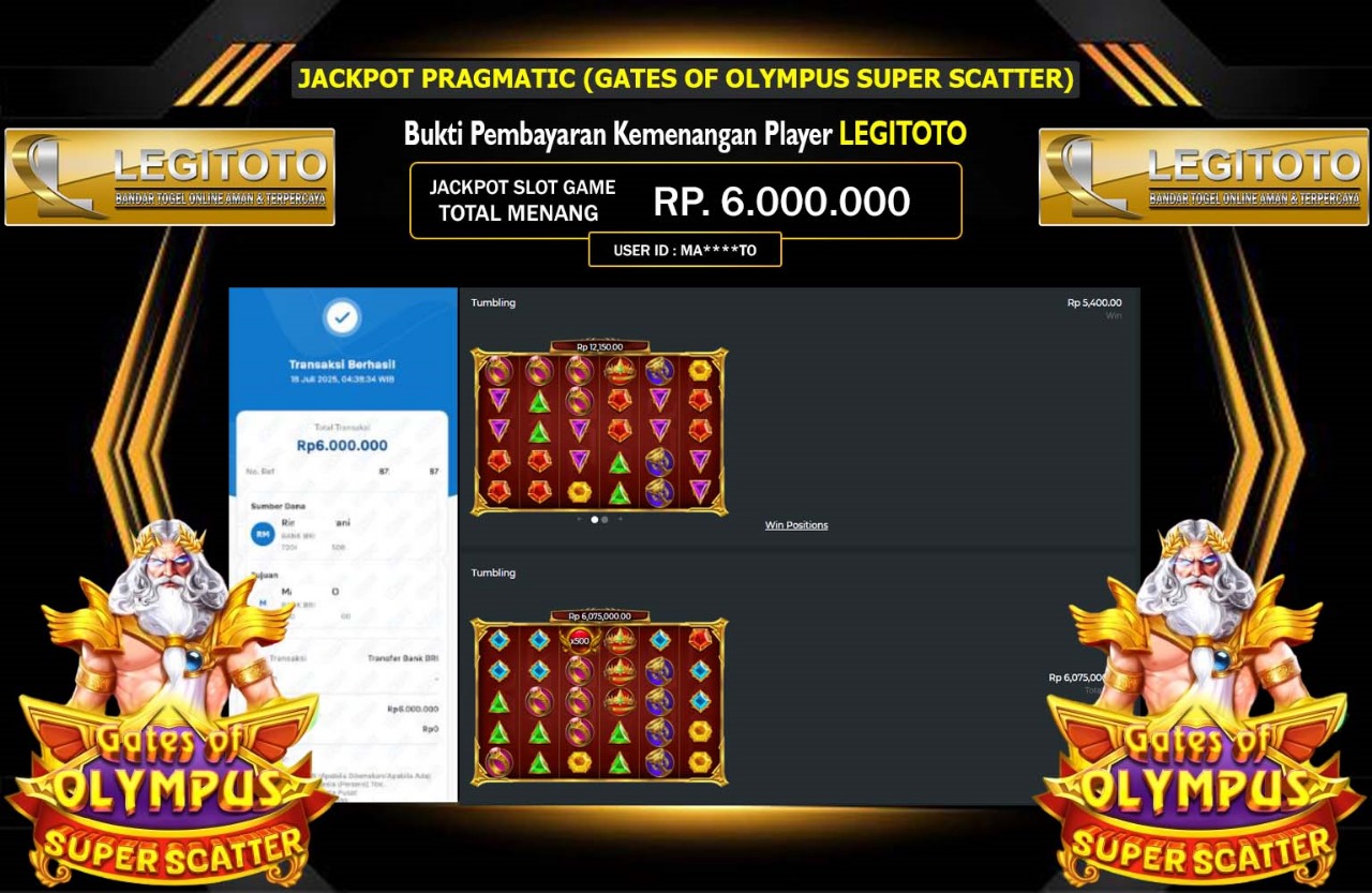 LEGITOTO JACKPOT PRAGMATIC GATES OF OLYMPUS SUPER SCATTER Rp.6.000.000,- LUNAS