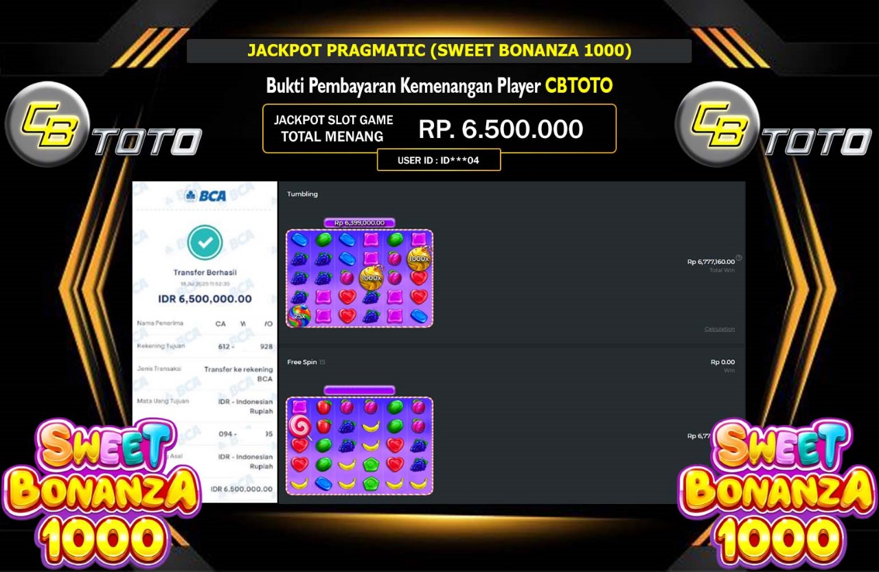 CBTOTO JACKPOT PRAGMATIC SWEET BONANZA Rp.6.500.000,- LUNAS