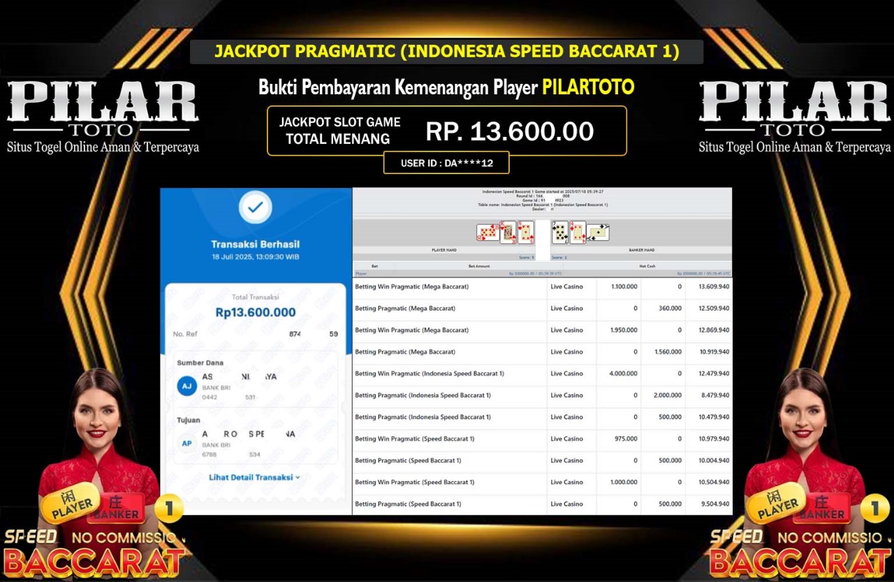PILARTOTO JACKPOT PRAGMATIC INDONESIA SPEED BACCARAT 1 Rp.13.600.000,- LUNAS