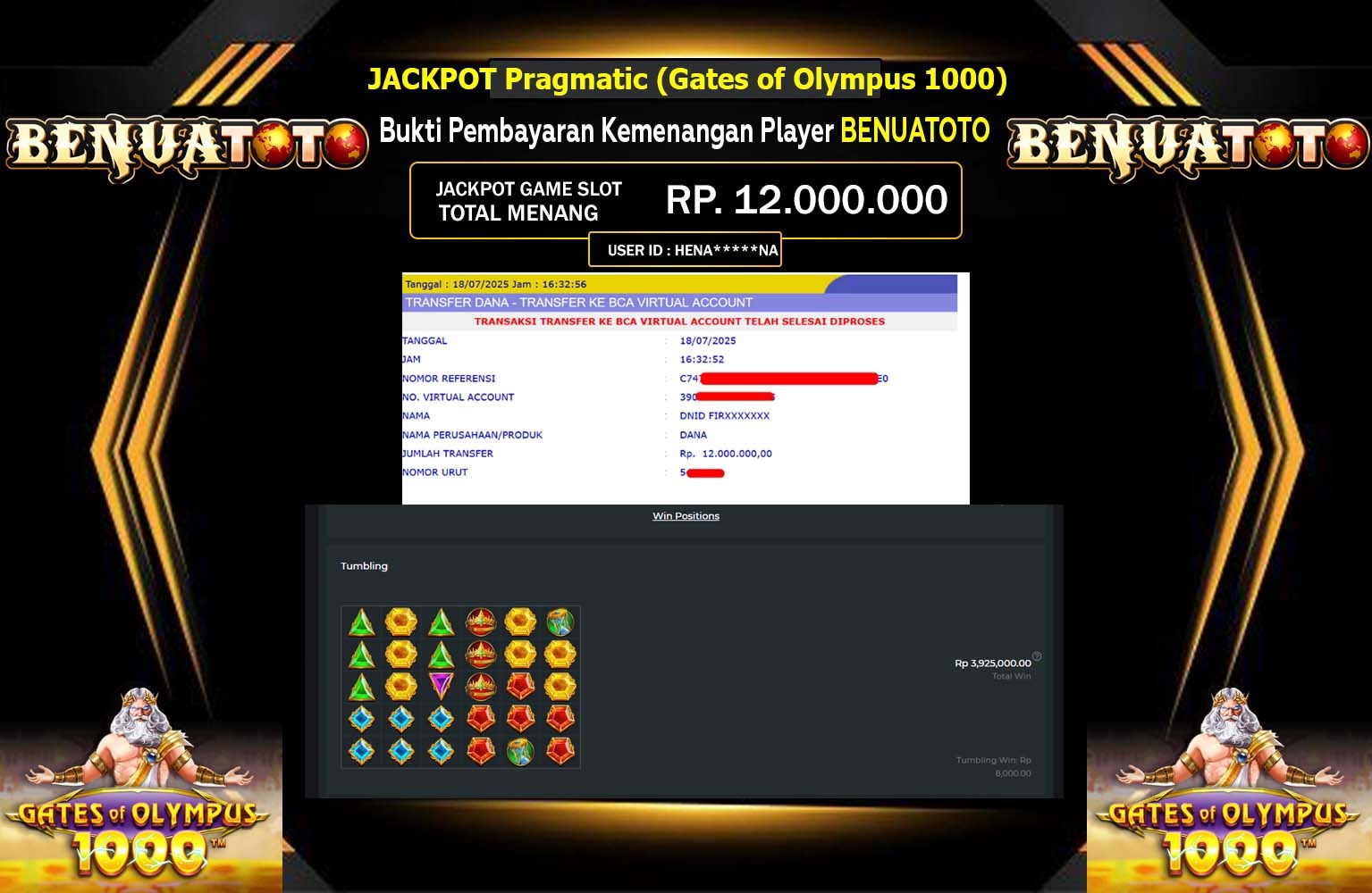BENUATOTO JACKPOT PRAGMATIC (GATES OF OLYMPUS 1000) Rp.12.000.000,- LUNAS