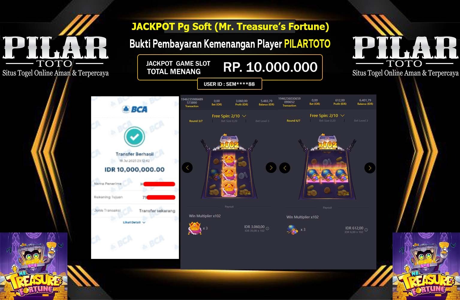 PILARTOTO JACKPOT Pg Soft (Mr. Treasure’s Fortune) Rp.10.000.000,- LUNAS