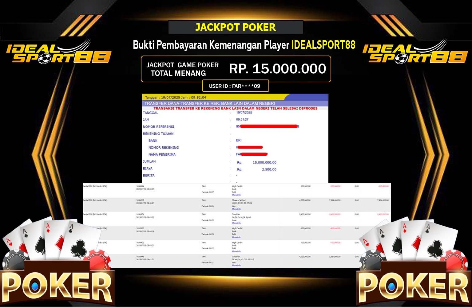 IDEALSPORT88 JACKPOT GAME POKER Rp.15.000.000,- LUNAS