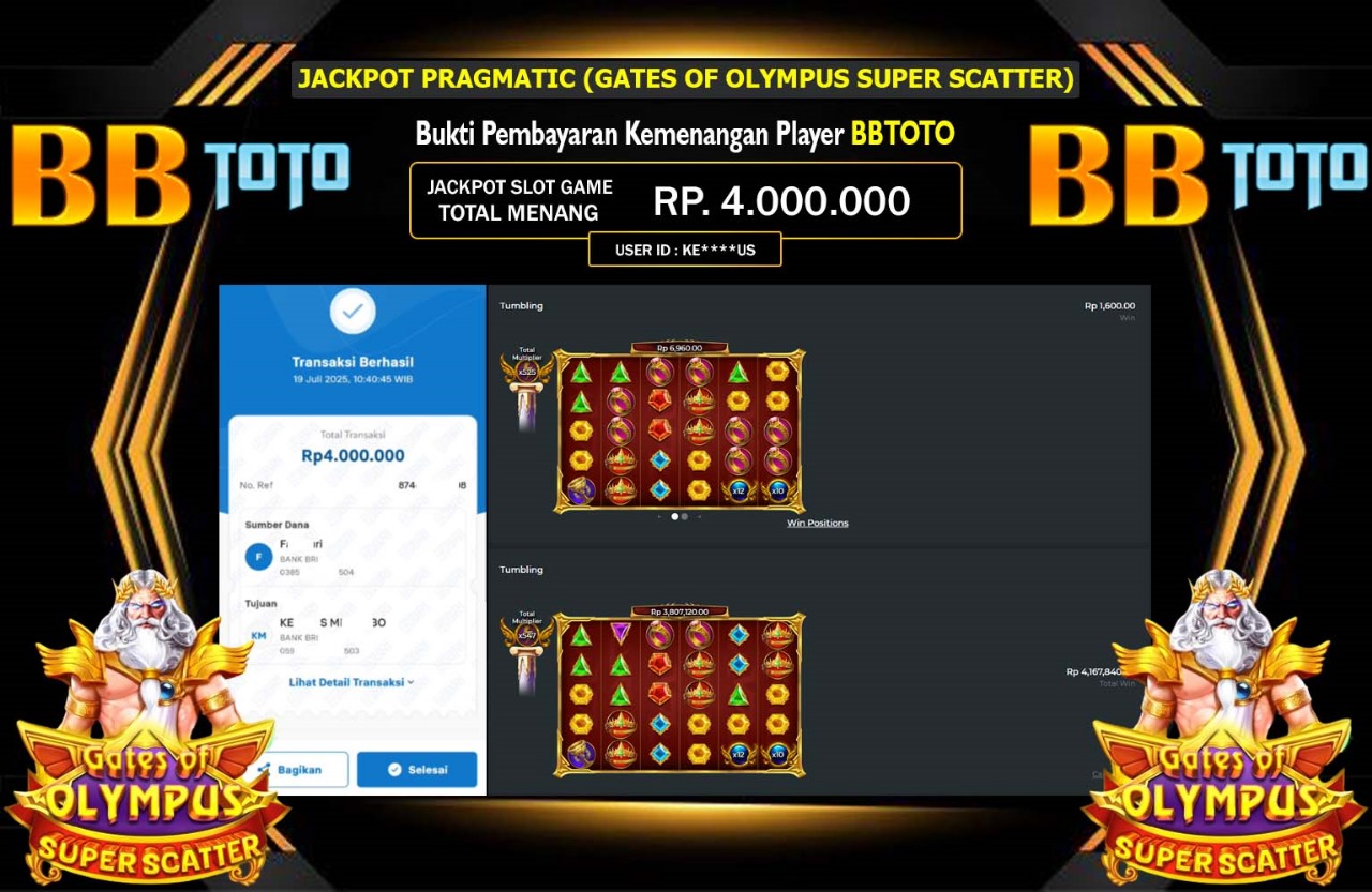 BBTOTO JACKPOT PRAGMATIC (GATES OF OLYMPUS SUPER SCATTER) Rp.4.000.000,- LUNAS