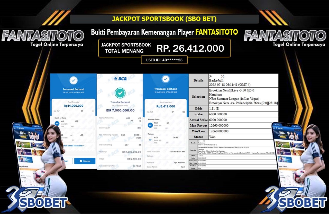 FANTASITOTO JACKPOT SPORTSBOOK (SBO BET) Rp.26.412.000,- LUNAS