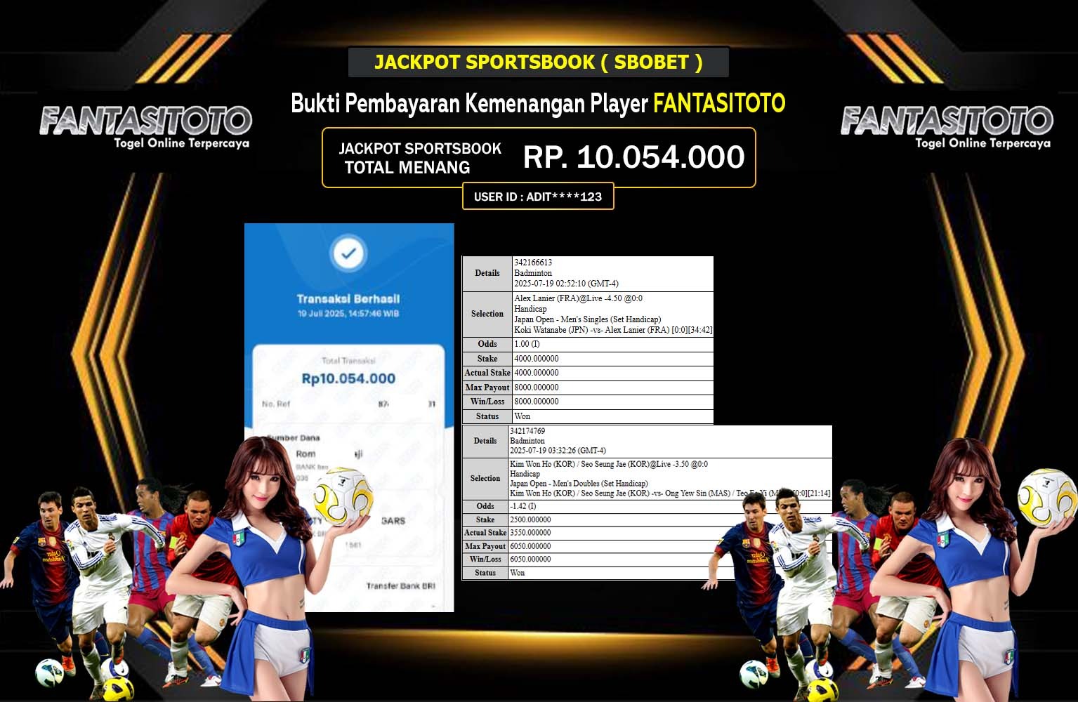 FANTASITOTO JACKPOT SPORTSBOOK (SBO BET) Rp.10.054.000,- LUNAS