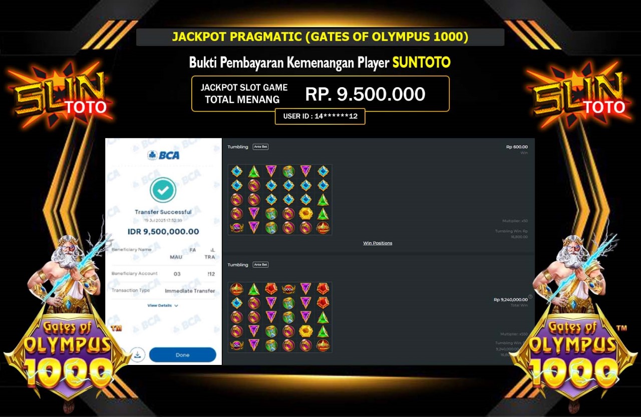 SUNTOTO JACKPOT PRAGMATIC (GATES OF OLYMPUS 1000) Rp.9.500.000,- LUNAS