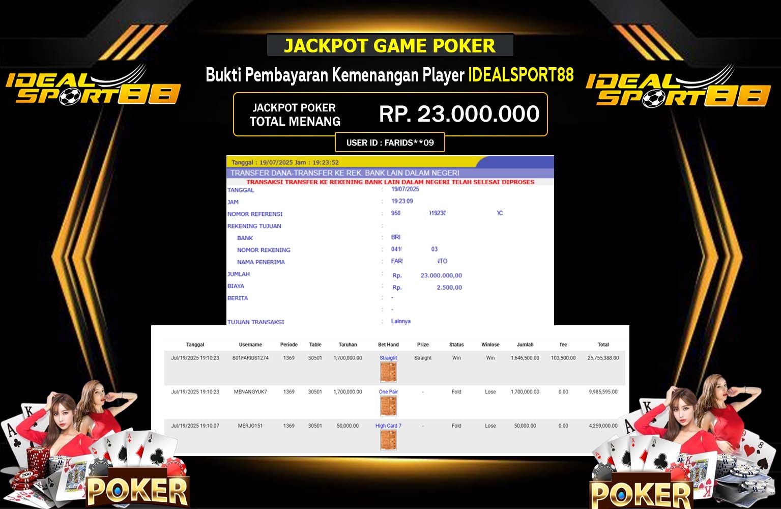 IDEALSPORT88 JACKPOT GAME POKER Rp.23.000.000,- LUNAS