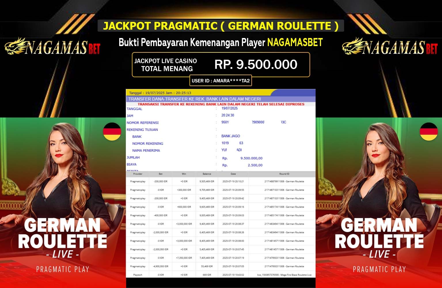 NAGAMASBET JACKPOT PRAGMATIC GERMAN ROULETTE Rp.9.500.000,- LUNAS