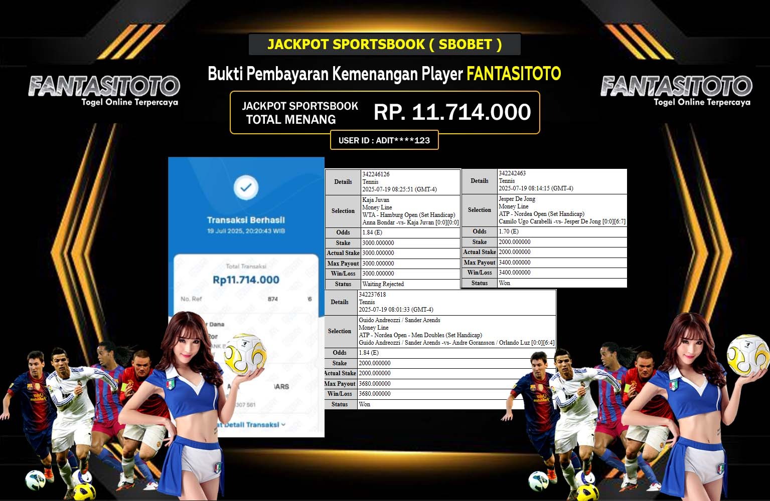 FANTASITOTO JACKPOT SPORTSBOOK (SBO BET) Rp.11.174.000,- LUNAS
