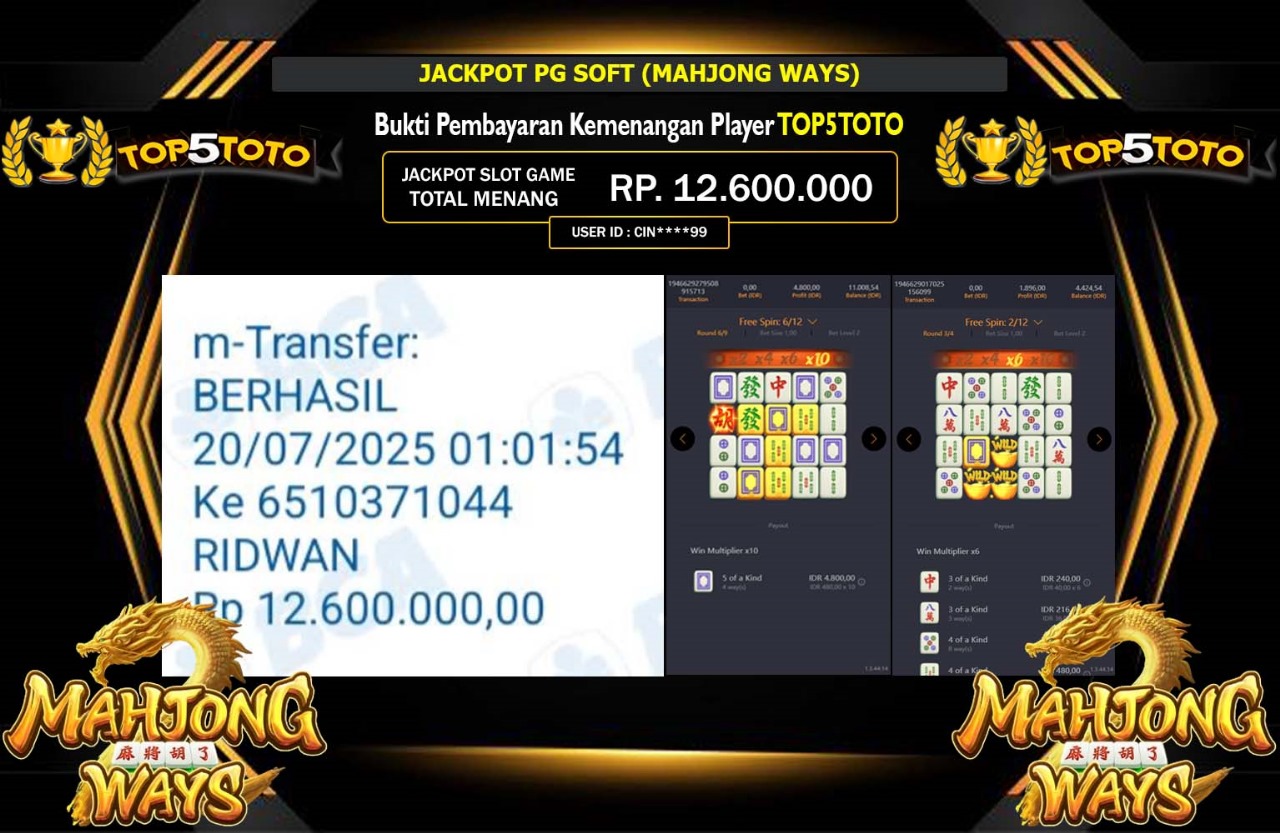 TOP5TOTO JACKPOT PG SOFT (MAHJONG WAYS) Rp.12.600.000,- LUNAS