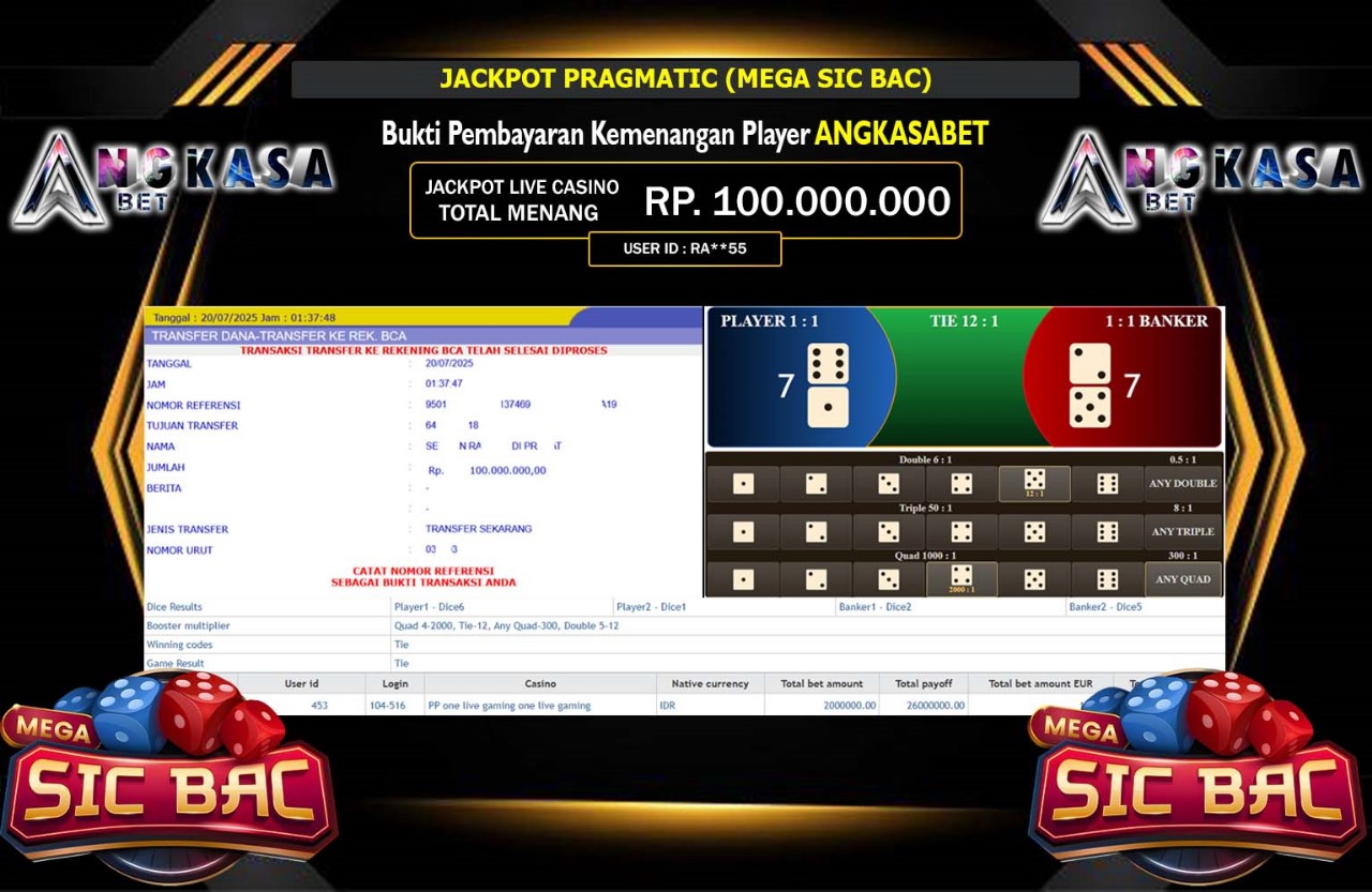 ANGKASABET JACKPOT PRAGMATIC (MEGA SIC BAC) Rp.100.000.000,- LUNAS