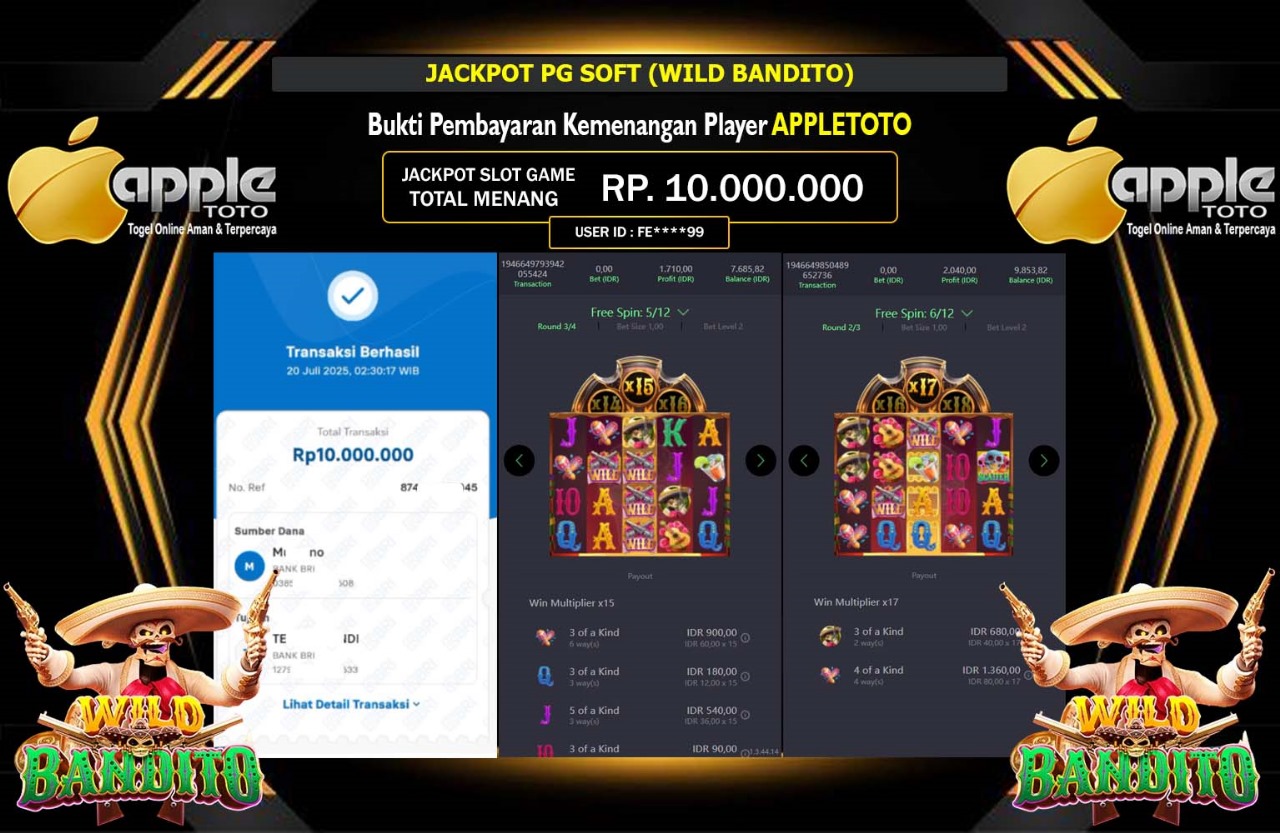 APPLETOTO JACKPOT PG SOFT (WILD BANDITO) Rp.10.000.000,- LUNAS