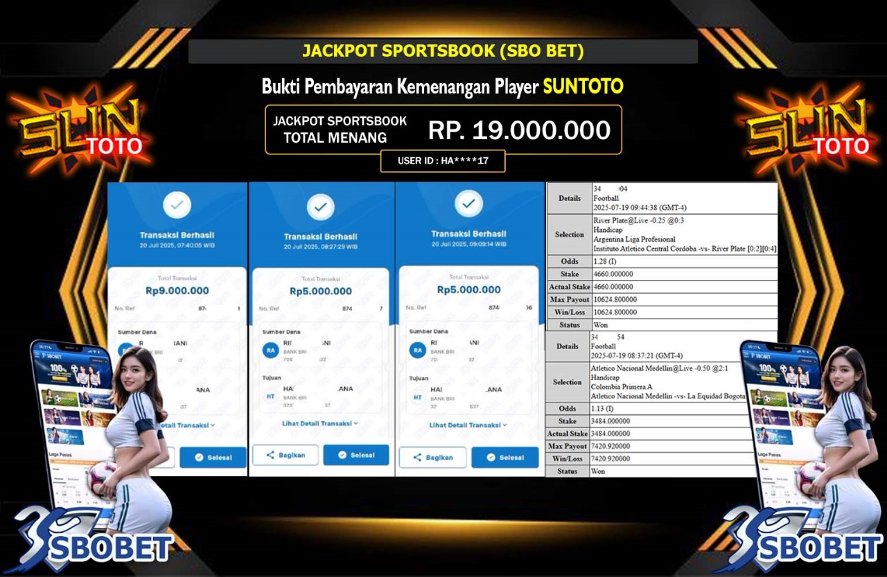 SUNTOTO JACKPOT SPORTSBOOK (SBO BET) Rp.19.000.000,- LUNAS