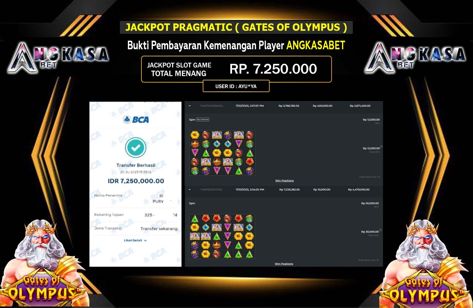 ANGKASABET JACKPOT PRAGMATIC (GATES OF OLYMPUS) Rp.7.250.000,- LUNAS