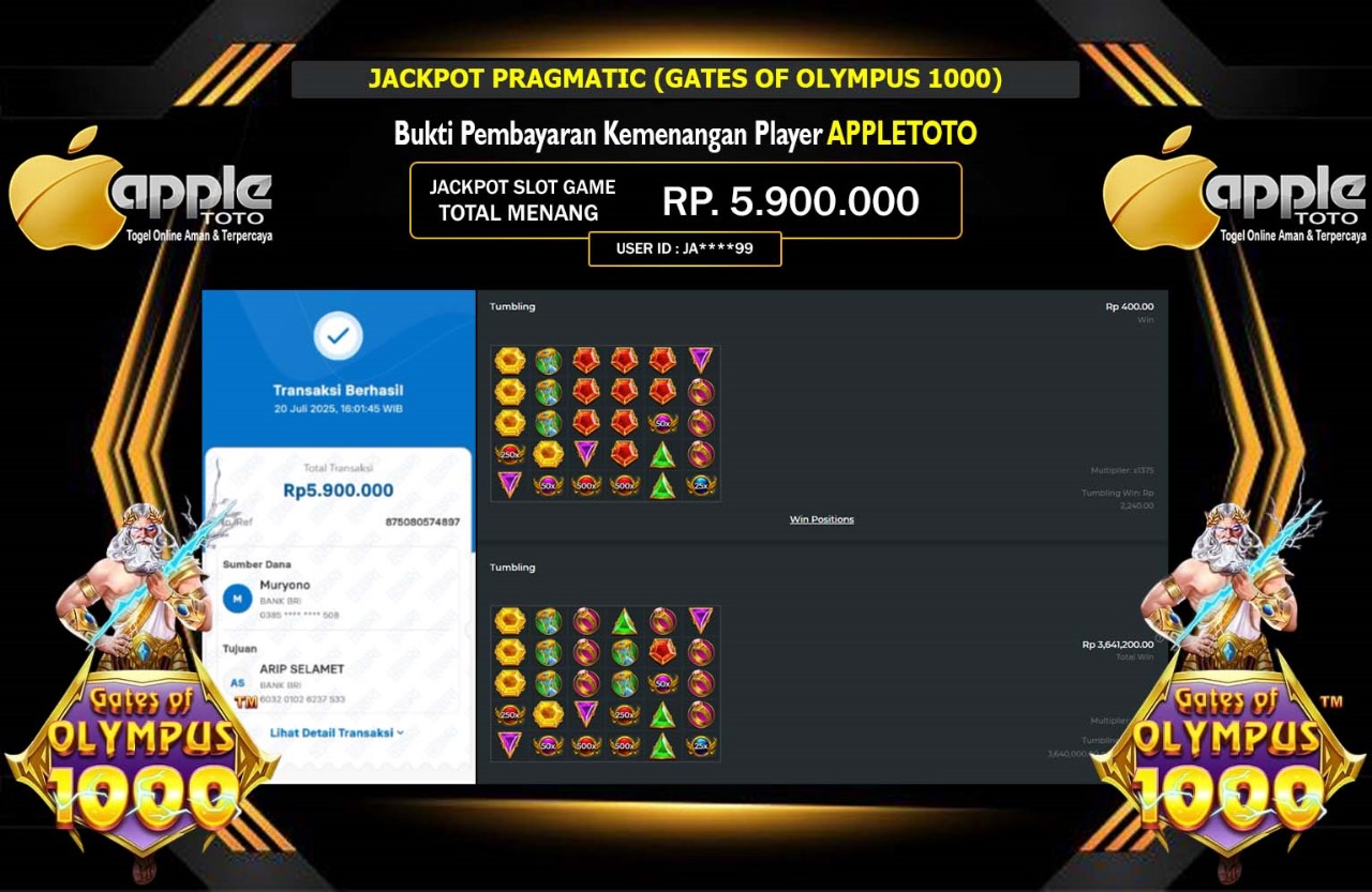 APPLETOTO JACKPOT PRAGMATIC (GATES OF OLYMPUS 1000) Rp.5.900.000,- LUNAS