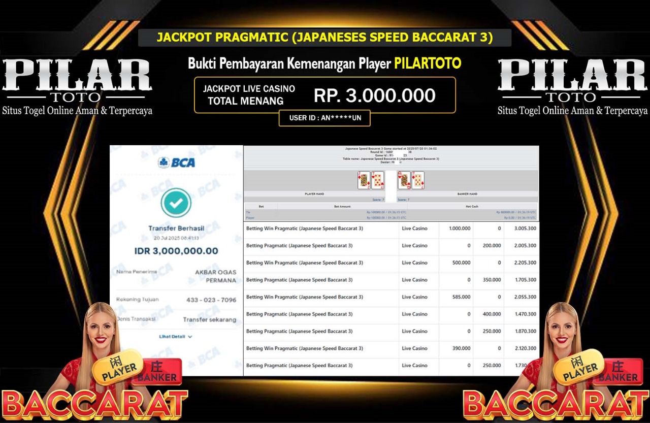 PILARTOTO JACKPOT PRAGMATIC (JAPANESE SPEED BACCARAT 3) Rp.3.000.000,- LUNAS