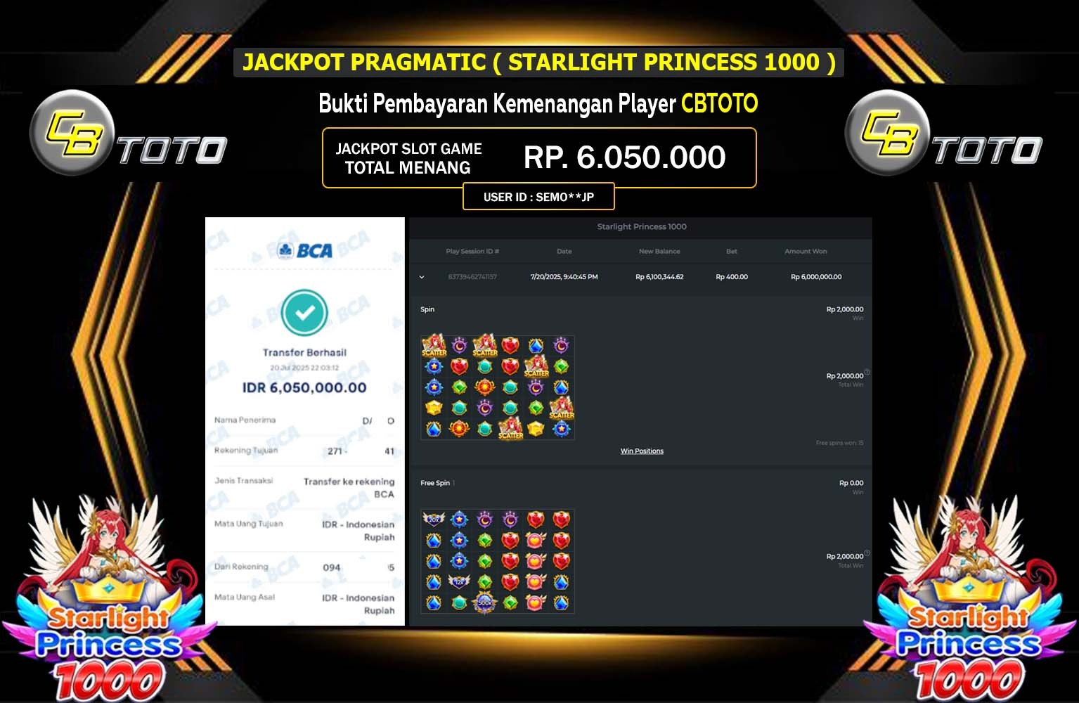 CBTOTO JACKPOT PRAGMATIC (STARLIGHT PRINCESS 1000) Rp.6.050.000,- LUNAS