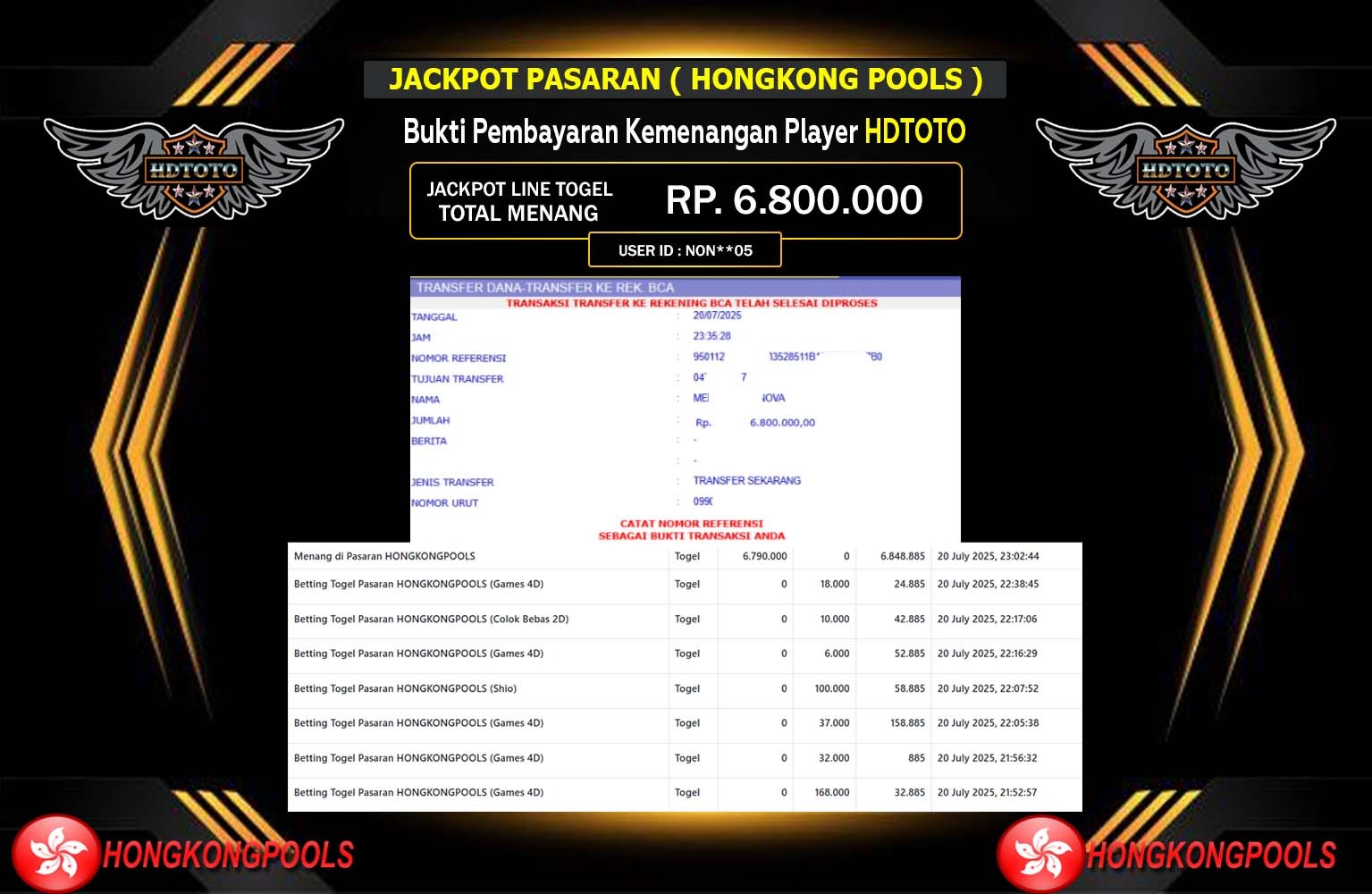 HDTOTO JACKPOT LINE TOGEL (HONGKONG POOLS) Rp.6.800.000,- LUNAS
