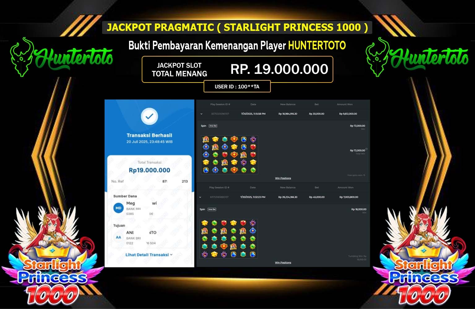 HUNTERTOTO JACKPOT PRAGMATIC (STARLIGHT PRINCESS 1000) Rp.19.000.000,- LUNAS