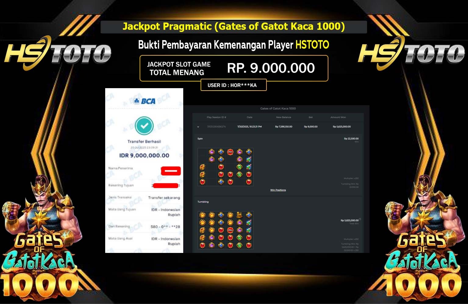 HSTOTO JACKPOT Pragmatic (Gates of Gatot Kaca 1000) Rp.9.000.000,- LUNAS
