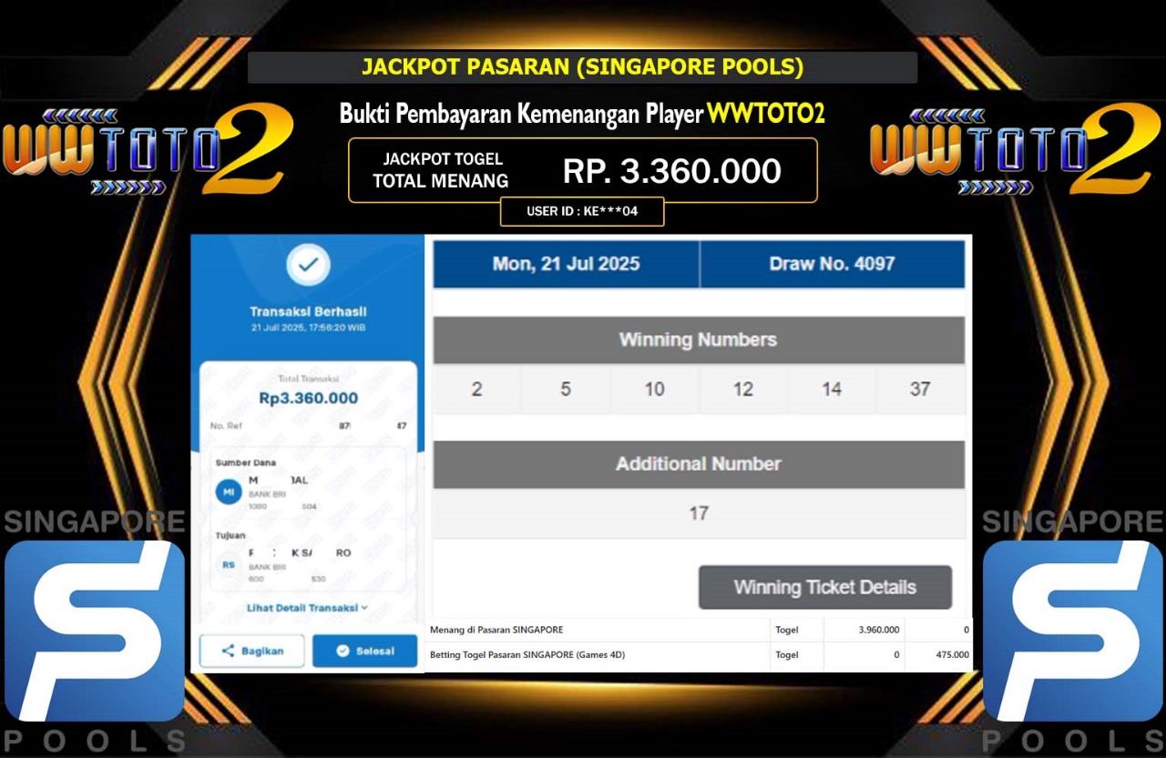 WWTOTO2 JACKPOT PASARAN SINGAPORE POOLS Rp.3.360.000,- LUNAS