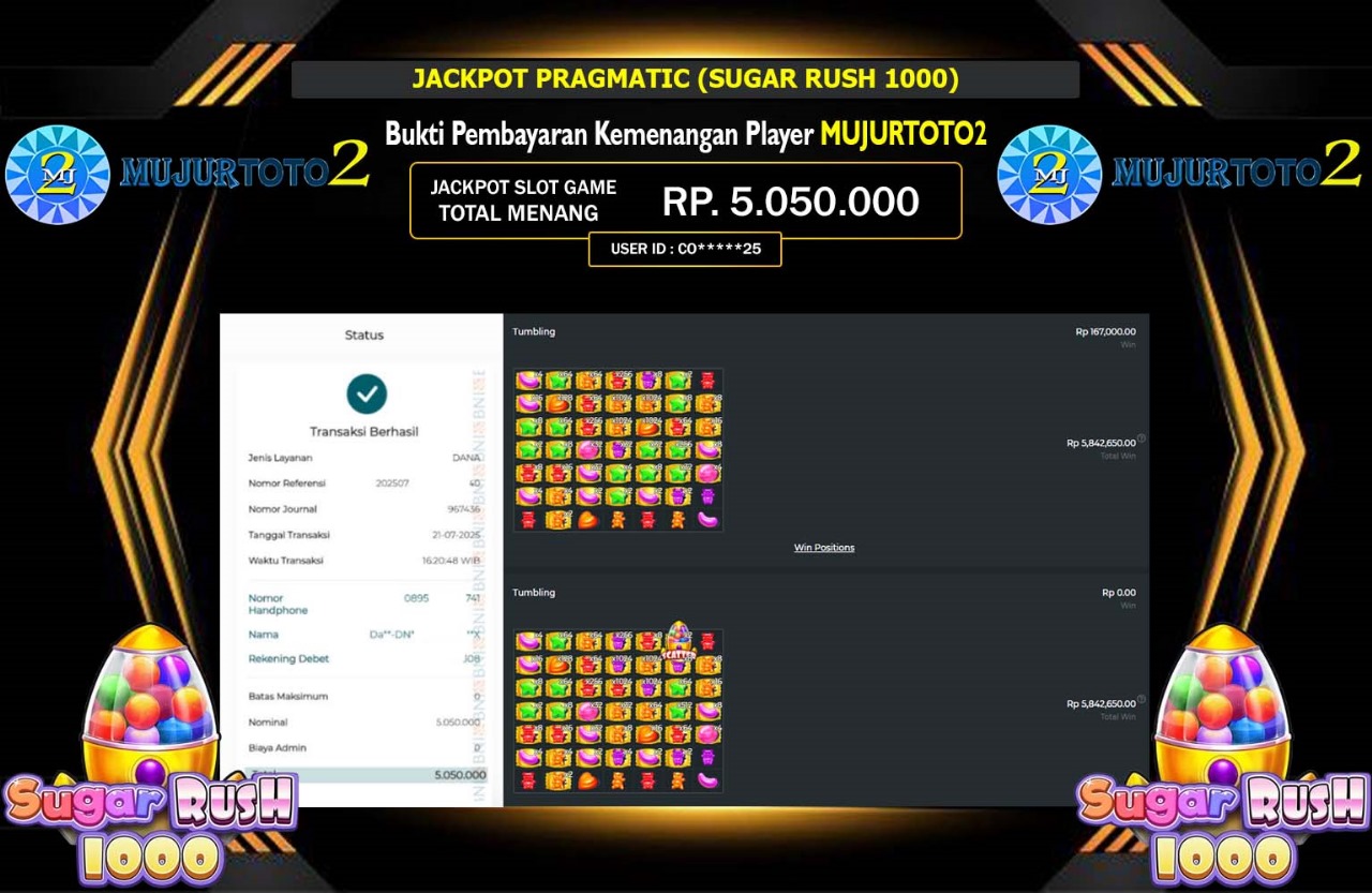 MUJURTOTO2 JACKPOT PRAGMATIC SUGAR RUSH 1000 Rp.5.050.000,- LUNAS