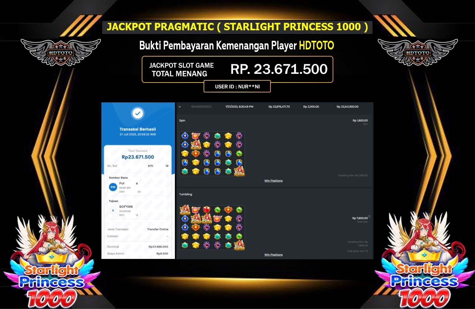 HDTOTO JACKPOT PRAGMATIC STARLIGHT PRINCESS 1000 Rp.23.671.500,- LUNAS