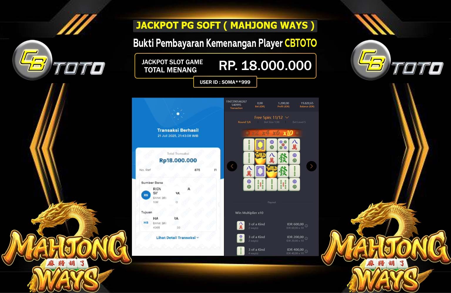 CBTOTO JACKPOT PG SOFT MAHJONG WAYS Rp.18.000.000,- LUNAS