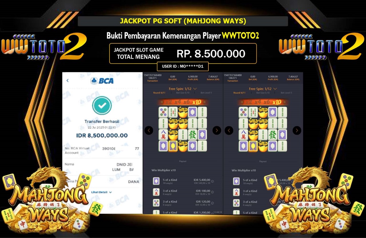 WWTOTO2 JACKPOT PG SOFT MAHJONG WAYSRp.8.500.000,- LUNAS