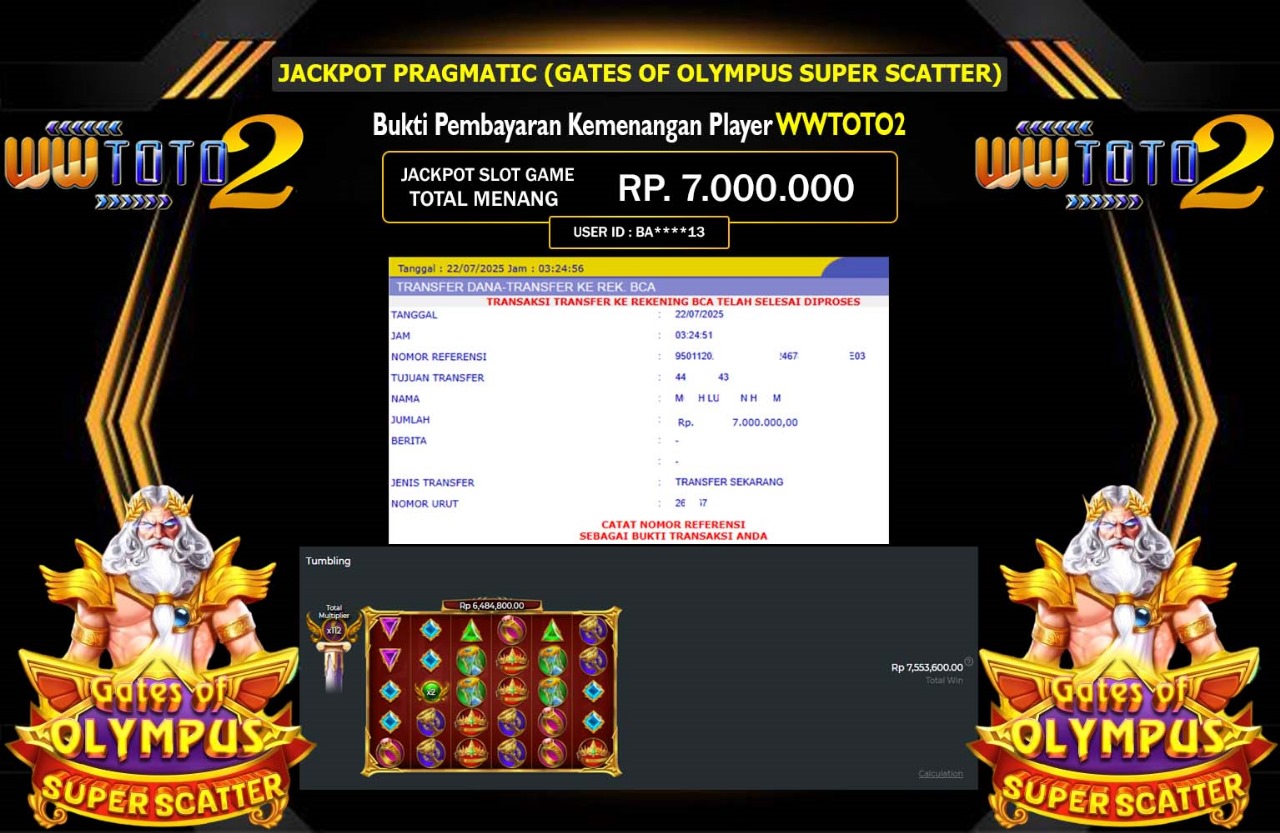 WWTOTO2 JACKPOT PRAGMATIC GATES OF OLYMPUS SUPER SCATTER Rp.7.000.000,- LUNAS