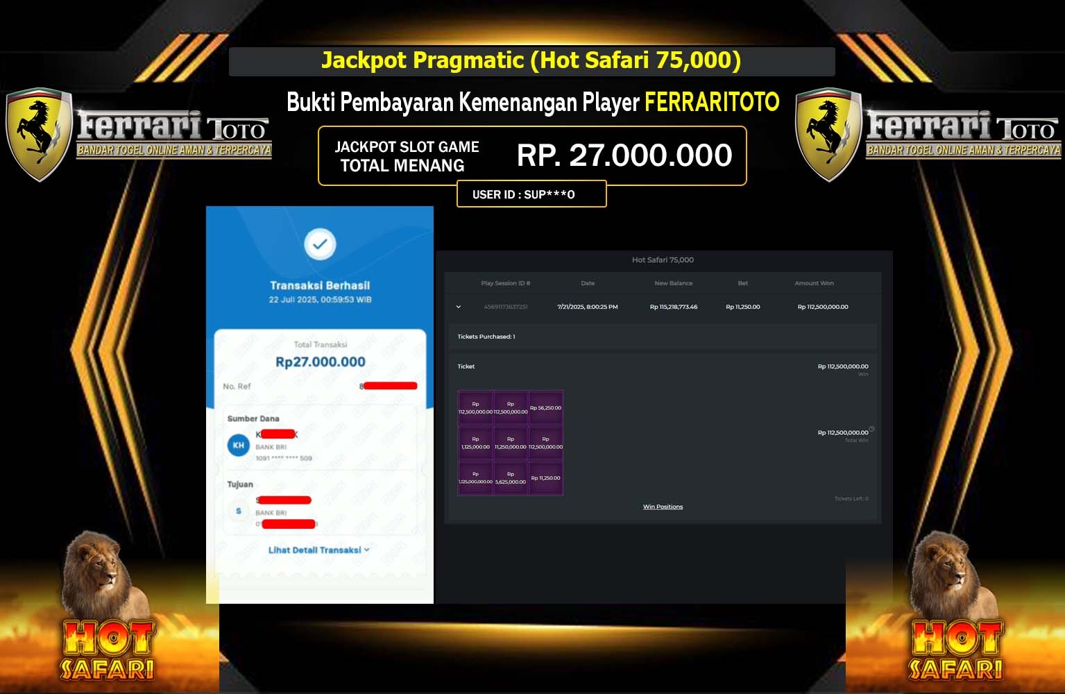 FERRARITOTO JACKPOT Pragmatic (Panda Gold 50,000) Rp.27.000.000,- LUNAS