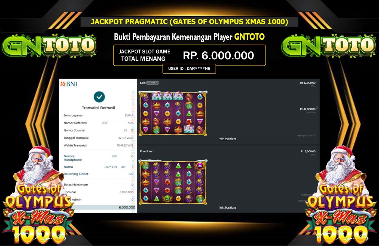 GNTOTO JACKPOT PRAGMATIC GATES OF OLYMPUS XMAS 1000 Rp.6.000.000,- LUNAS