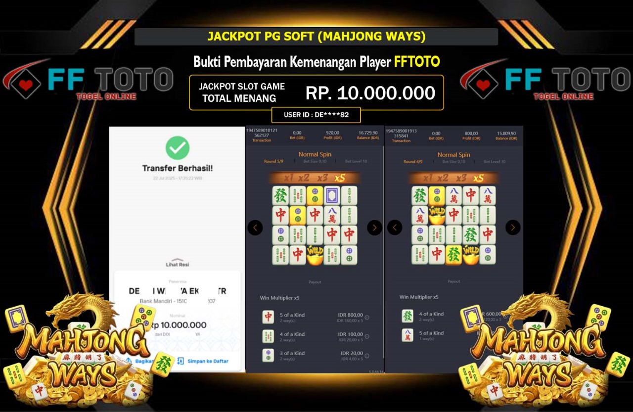 FFTOTO JACKPOT PG SOFT MAHJONG WAYS Rp.10.000.000,- LUNAS