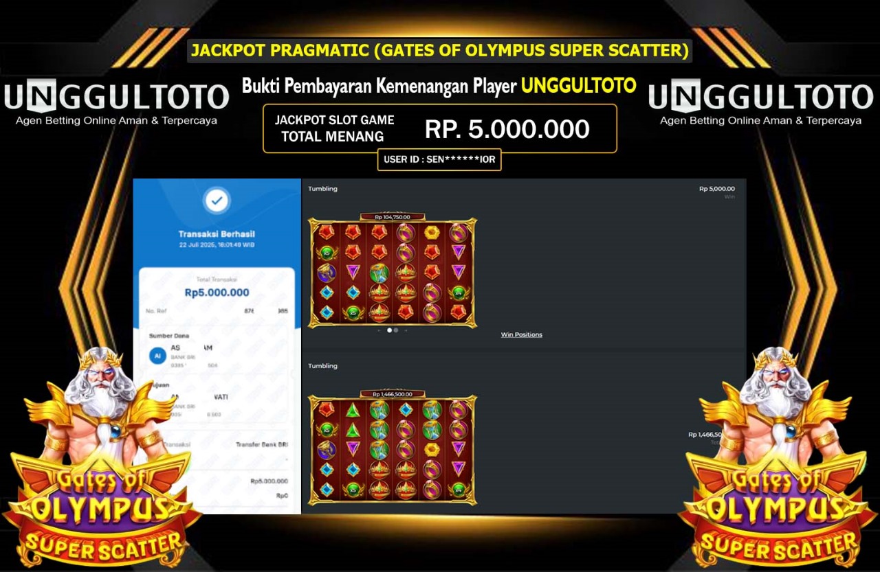 UNGGULTOTO JACKPOT PRAGMATIC GATES OF OLYMPUS SUPER SCATTER Rp.5.000.000,- LUNAS