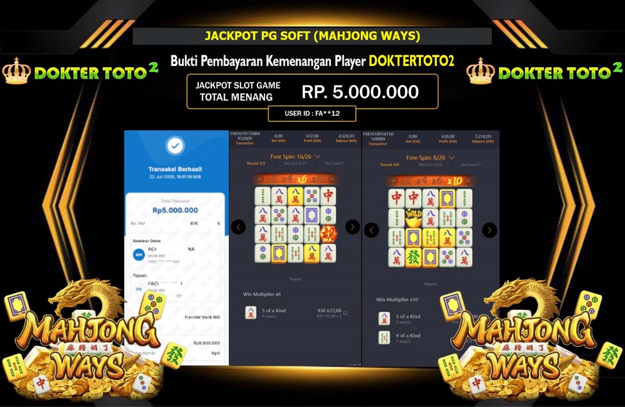 DOKTERTOTO2 JACKPOT PG SOFT MAHJONG WAYS Rp.5.000.000,- LUNAS