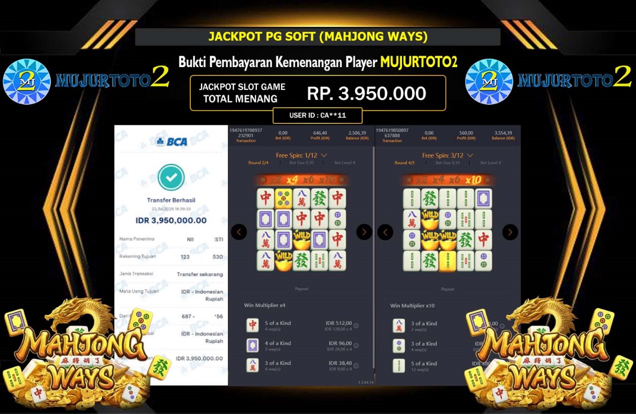 MUJURTOTO2 JACKPOT PG SOFT MAHJONG WAYS Rp.3.950.000,- LUNAS
