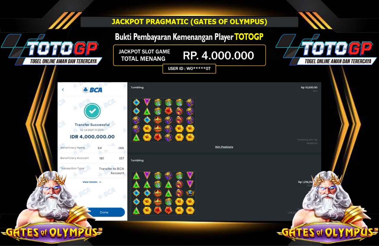 TOTOGP JACKPOT PRAGMATIC GATES OF OLYMPUS Rp.4.000.000,- LUNAS